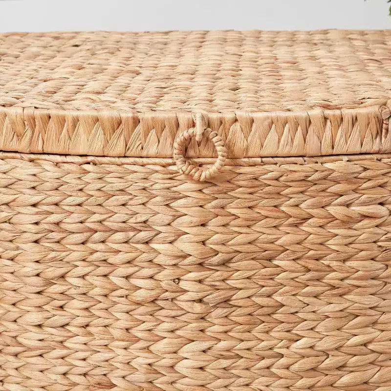 Malle rectangulaire en jacinthe d'eau tressée, 26"x19"x14", marron naturel : Coffre de rangement, cadre en fer