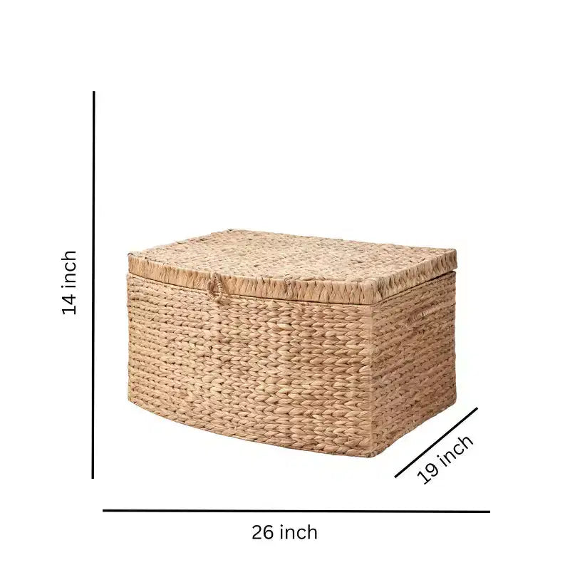 Malle rectangulaire en jacinthe d'eau tressée, 26"x19"x14", marron naturel : Coffre de rangement, cadre en fer