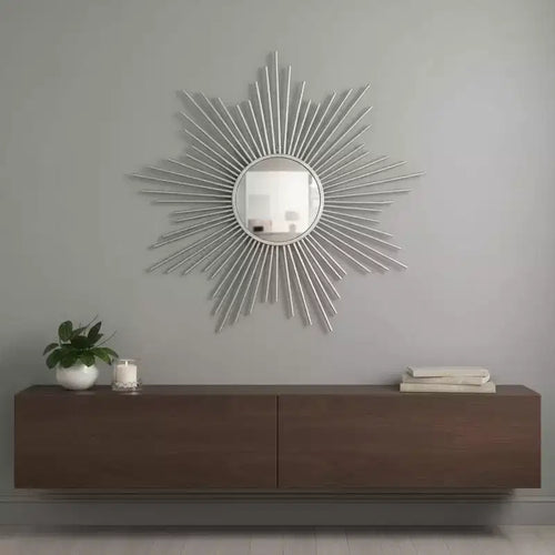 Miroir d'appoint cadre soleil en métal argenté de 32 po