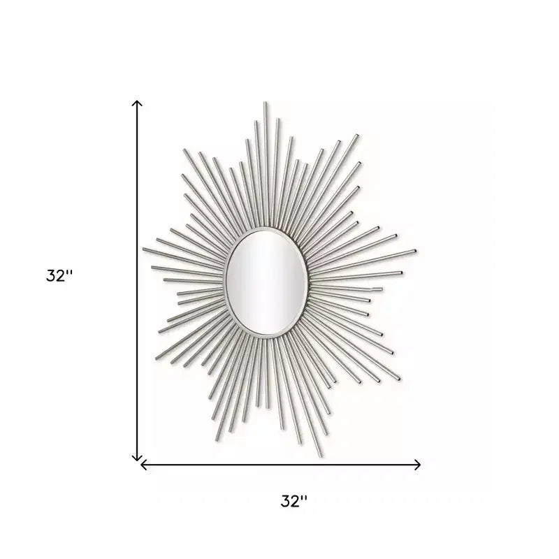 Miroir d'appoint cadre soleil en métal argenté de 32 po