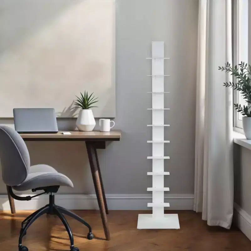 Bibliothèque tour moderne en métal blanc de 60" à dix étagères