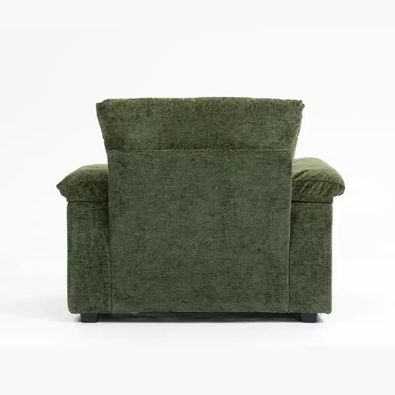 Fauteuil surdimensionné moderne avec pouf, fauteuil d'appoint en tissu chenille, canapé-lit confortable avec porte-gobelets et ports USB