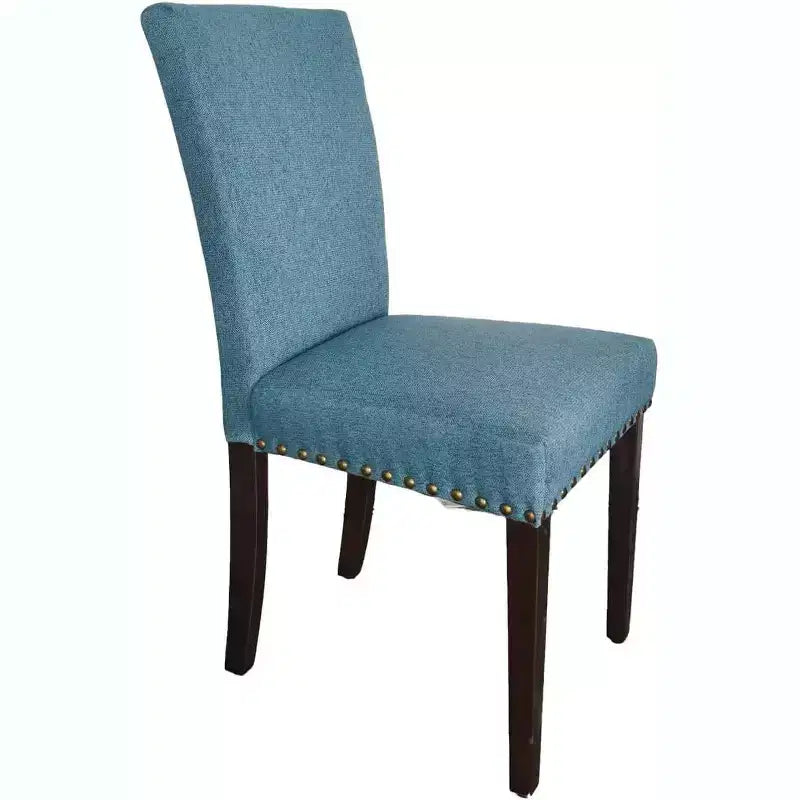 Lot de 2 chaises de salle à manger rembourrées, chaises Parsons ergonomiques à dossier haut en tissu avec garniture cloutée pour cuisine/salle à manger/hôtel