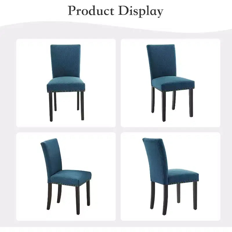 Lot de 2 chaises de salle à manger rembourrées, chaises Parsons ergonomiques à dossier haut en tissu avec garniture cloutée pour cuisine/salle à manger/hôtel
