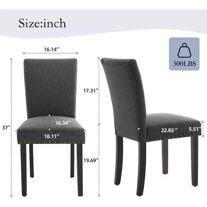 Lot de 2 chaises de salle à manger rembourrées, chaises Parsons ergonomiques à dossier haut en tissu avec garniture cloutée pour cuisine/salle à manger/hôtel