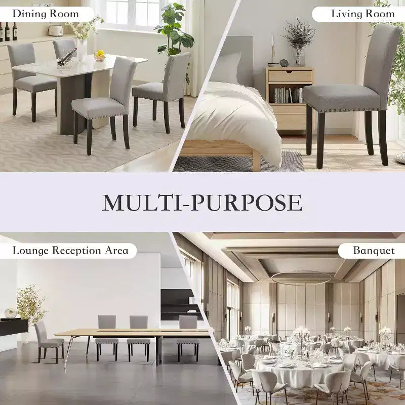 Lot de 2 chaises de salle à manger rembourrées, chaises Parsons ergonomiques à dossier haut en tissu avec garniture cloutée pour cuisine/salle à manger/hôtel