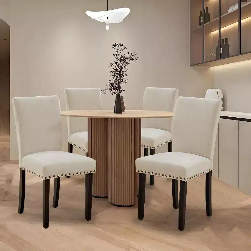 Lot de 2 chaises de salle à manger rembourrées, chaises Parsons ergonomiques à dossier haut en tissu avec garniture cloutée pour cuisine/salle à manger/hôtel