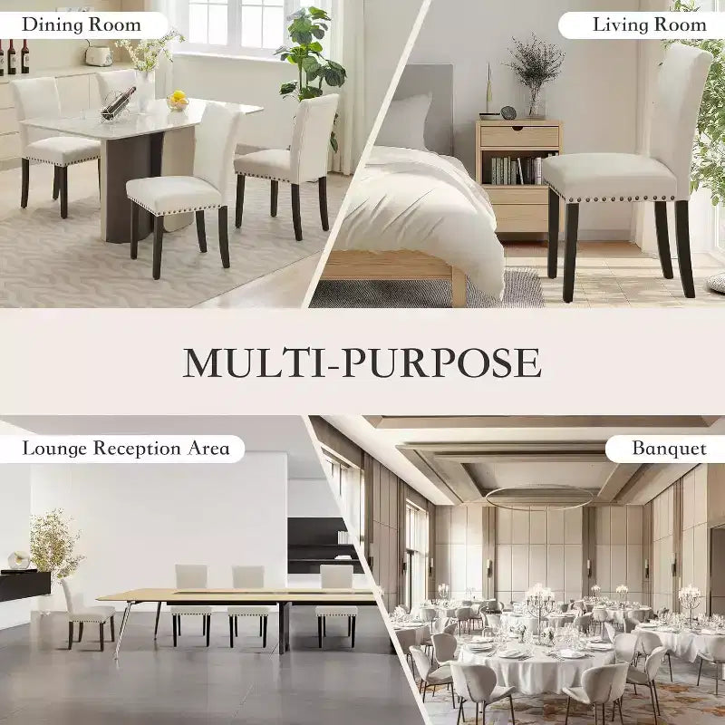 Lot de 2 chaises de salle à manger rembourrées, chaises Parsons ergonomiques à dossier haut en tissu avec garniture cloutée pour cuisine/salle à manger/hôtel