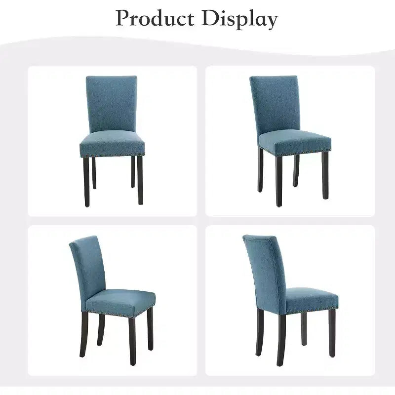 Lot de 2 chaises de salle à manger rembourrées, chaises Parsons ergonomiques à dossier haut en tissu avec garniture cloutée pour cuisine/salle à manger/hôtel