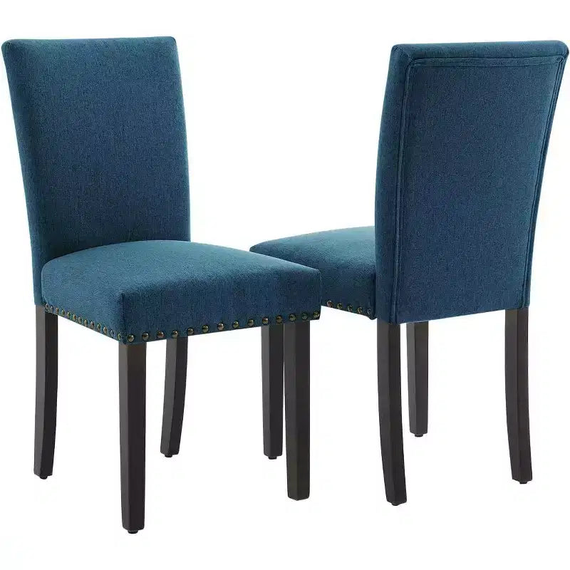 Lot de 2 chaises de salle à manger rembourrées, chaises Parsons ergonomiques à dossier haut en tissu avec garniture cloutée pour cuisine/salle à manger/hôtel
