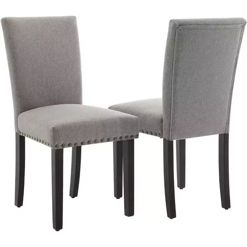 Lot de 2 chaises de salle à manger rembourrées, chaises Parsons ergonomiques à dossier haut en tissu avec garniture cloutée pour cuisine/salle à manger/hôtel