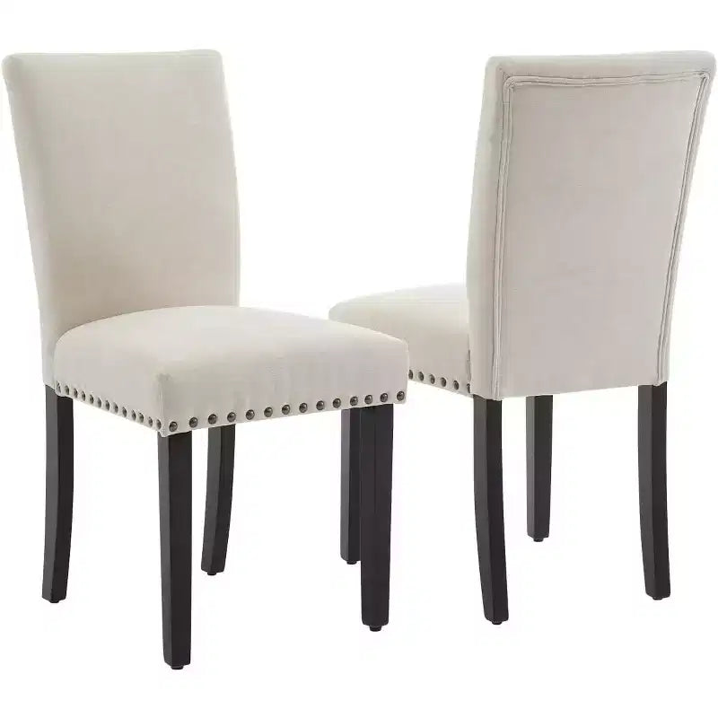 Lot de 2 chaises de salle à manger rembourrées, chaises Parsons ergonomiques à dossier haut en tissu avec garniture cloutée pour cuisine/salle à manger/hôtel