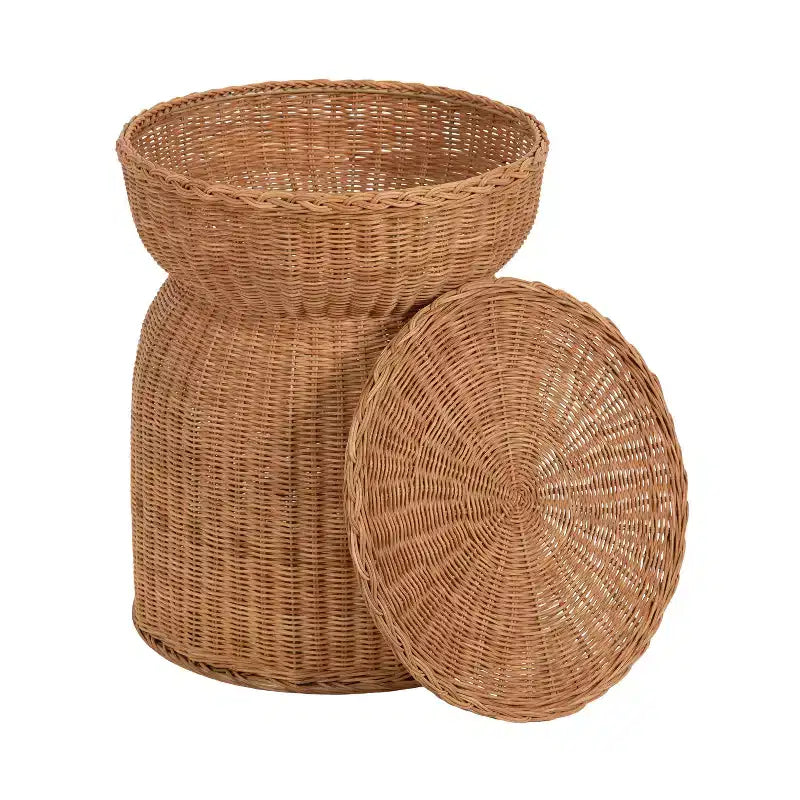 Table d'appoint de rangement ronde en rotin