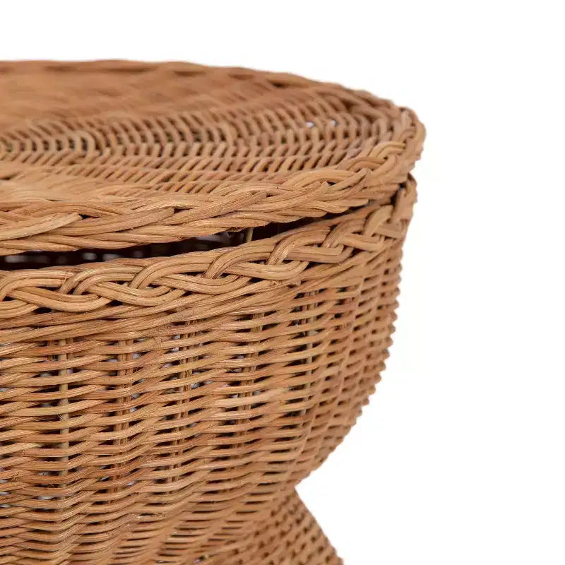 Table d'appoint de rangement ronde en rotin
