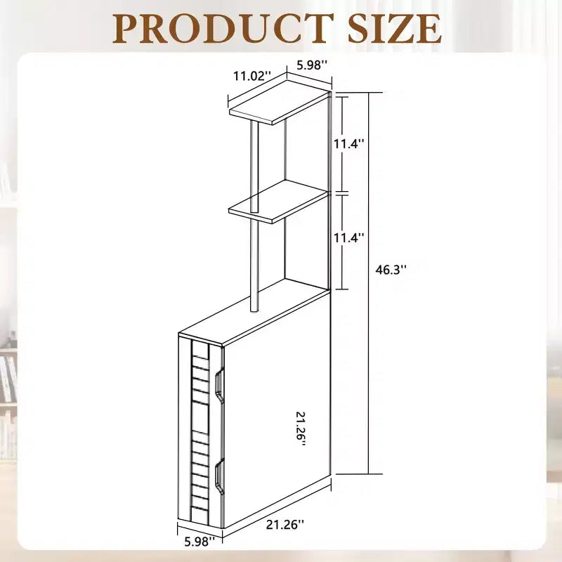 Meuble de rangement de salle de bain étroit avec 2 étagères ouvertes et une porte, Armoire de sol autoportante pour petits espaces, Blanc