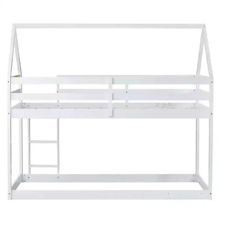 Lit superposé double en bois d'hévéa avec échelle, barrières de sécurité, lit superposé en forme de maison Gris