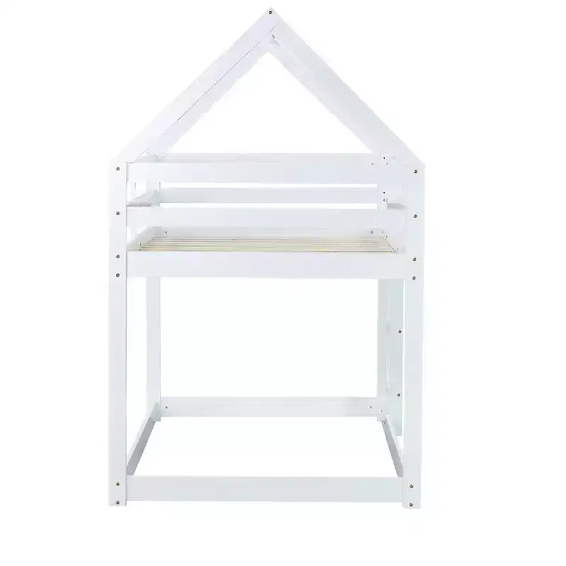 Lit superposé double en bois d'hévéa avec échelle, barrières de sécurité, lit superposé en forme de maison Gris