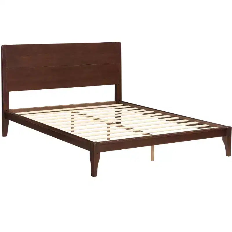 Lit plateforme en bambou style Mid-Century avec tête de lit et support métallique