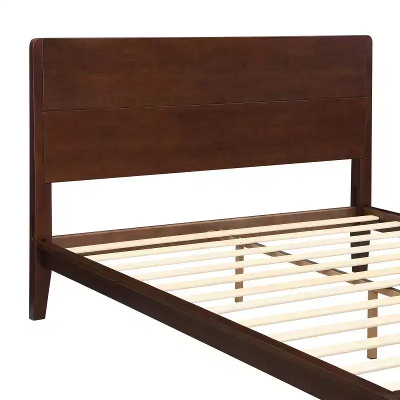 Lit plateforme en bambou style Mid-Century avec tête de lit et support métallique