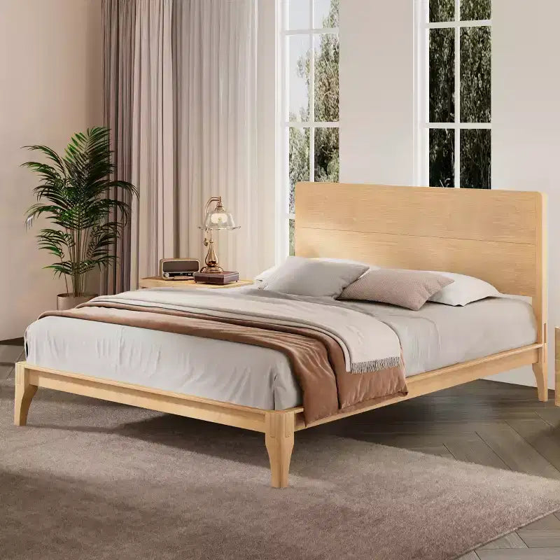 Lit plateforme en bambou style Mid-Century avec tête de lit et support métallique