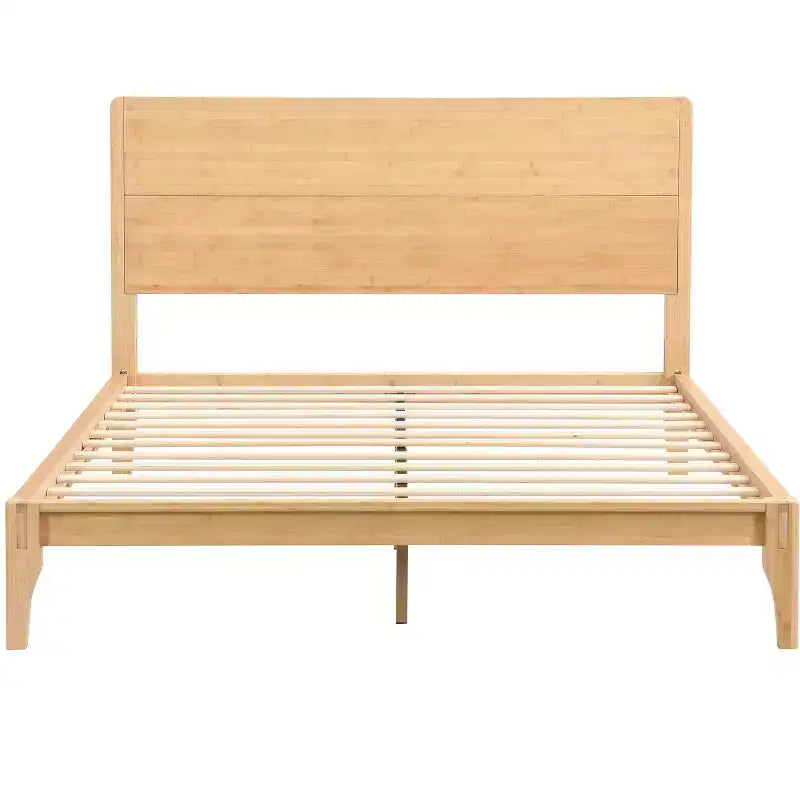Lit plateforme en bambou style Mid-Century avec tête de lit et support métallique