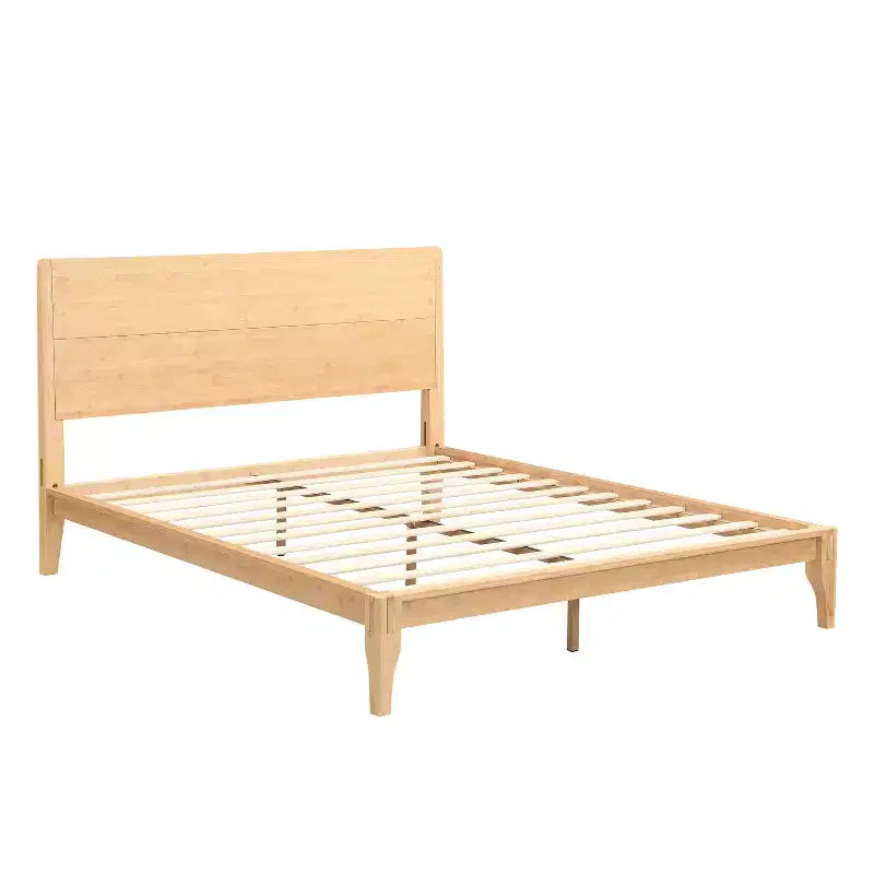 Lit plateforme en bambou style Mid-Century avec tête de lit et support métallique