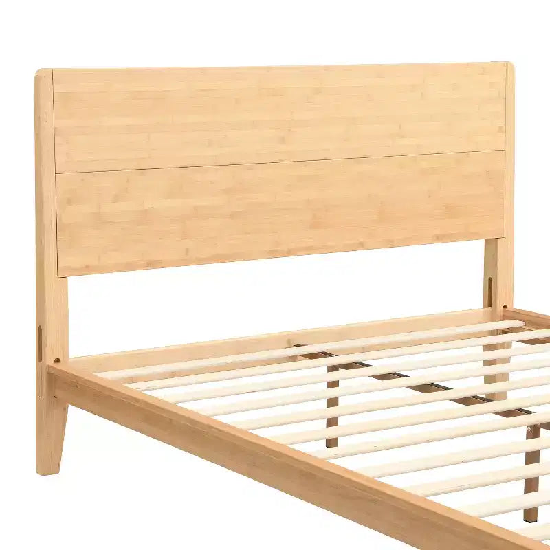 Lit plateforme en bambou style Mid-Century avec tête de lit et support métallique