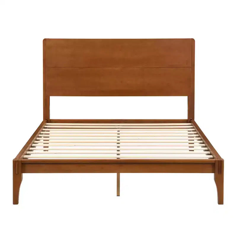 Lit plateforme en bambou style Mid-Century avec tête de lit et support métallique