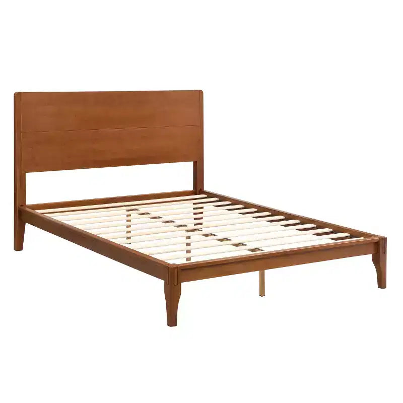 Lit plateforme en bambou style Mid-Century avec tête de lit et support métallique