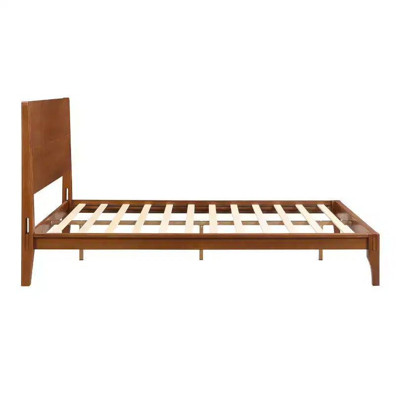 Lit plateforme en bambou style Mid-Century avec tête de lit et support métallique
