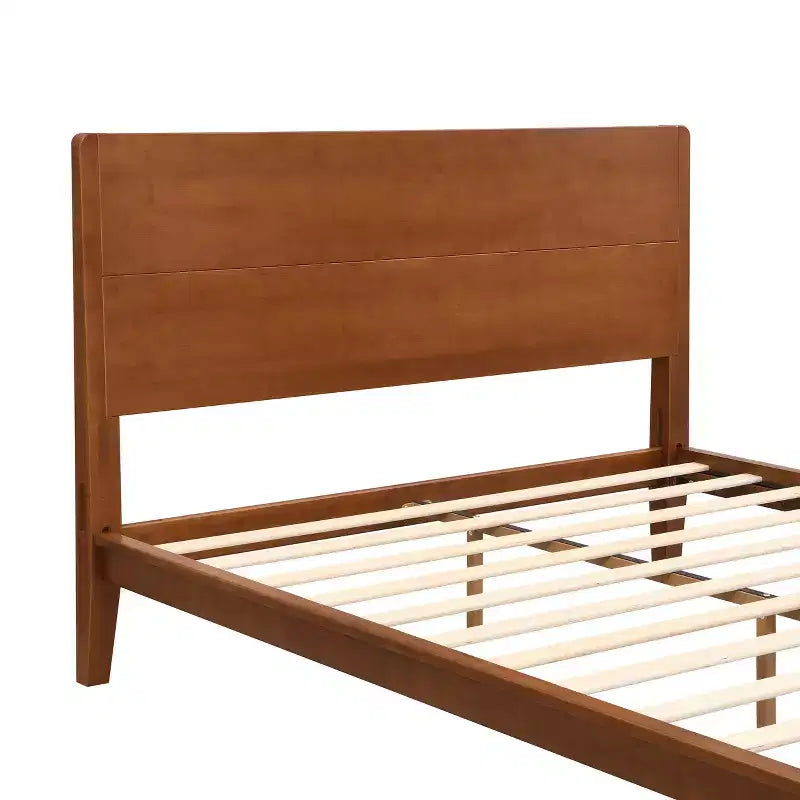 Lit plateforme en bambou style Mid-Century avec tête de lit et support métallique