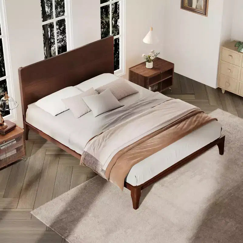 Lit plateforme en bambou style Mid-Century avec tête de lit et support métallique
