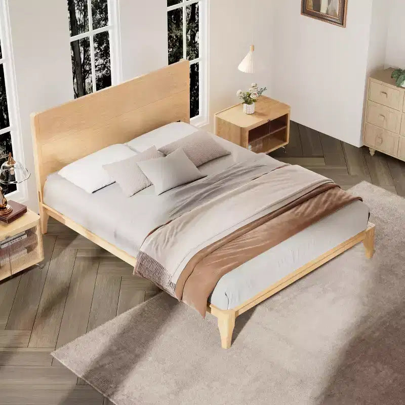 Lit plateforme en bambou style Mid-Century avec tête de lit et support métallique