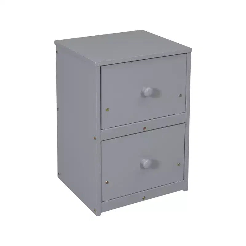 Lit mezzanine double en bois avec bureau intégré, armoire de rangement à 2 tiroirs et garde-corps, gris