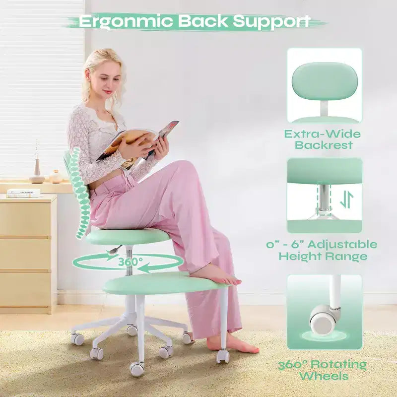 Chaise ergonomique à dossier croisé avec roulettes, chaise de bureau à domicile sans accoudoirs, soutien dorsal amélioré, hauteur réglable