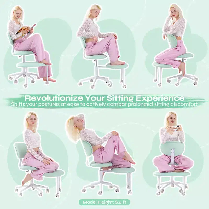 Chaise ergonomique à dossier croisé avec roulettes, chaise de bureau à domicile sans accoudoirs, soutien dorsal amélioré, hauteur réglable