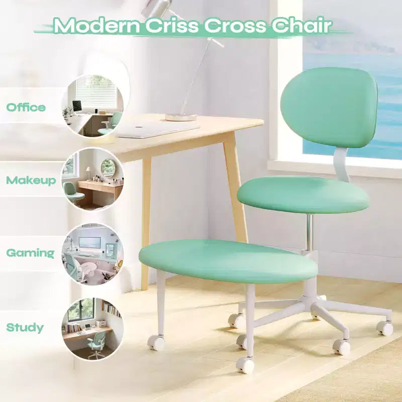 Chaise ergonomique à dossier croisé avec roulettes, chaise de bureau à domicile sans accoudoirs, soutien dorsal amélioré, hauteur réglable