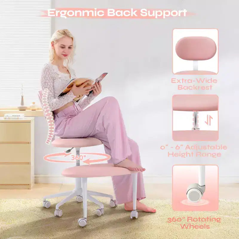 Chaise ergonomique à dossier croisé avec roulettes, chaise de bureau à domicile sans accoudoirs, soutien dorsal amélioré, hauteur réglable