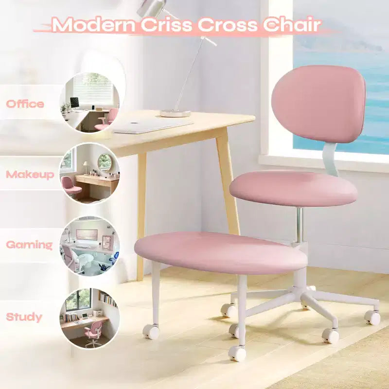 Chaise ergonomique à dossier croisé avec roulettes, chaise de bureau à domicile sans accoudoirs, soutien dorsal amélioré, hauteur réglable