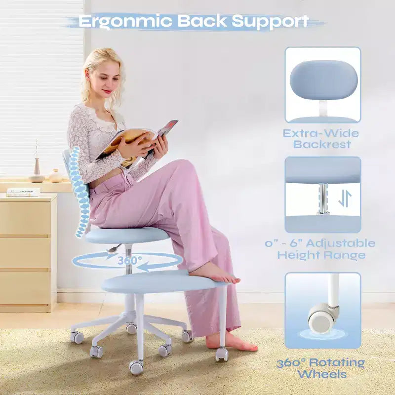 Chaise ergonomique à dossier croisé avec roulettes, chaise de bureau à domicile sans accoudoirs, soutien dorsal amélioré, hauteur réglable