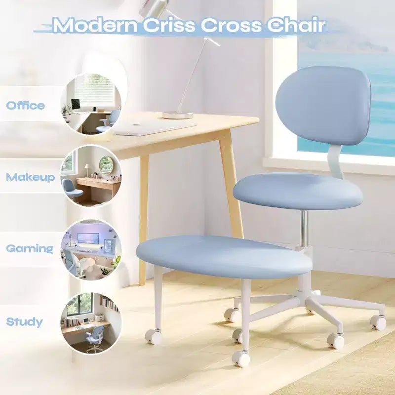Chaise ergonomique à dossier croisé avec roulettes, chaise de bureau à domicile sans accoudoirs, soutien dorsal amélioré, hauteur réglable