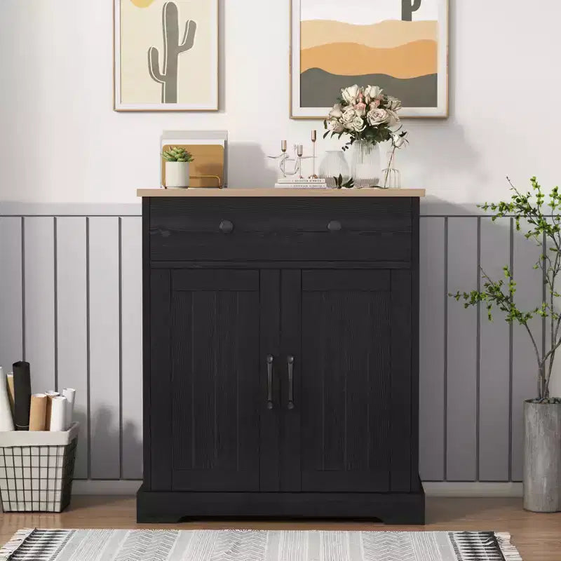 Meuble de Rangement avec 2 Portes et Tiroir, Buffet de Cuisine Moderne avec Étagère Réglable, Table Buffet Bar à Café en Bois pour Salon