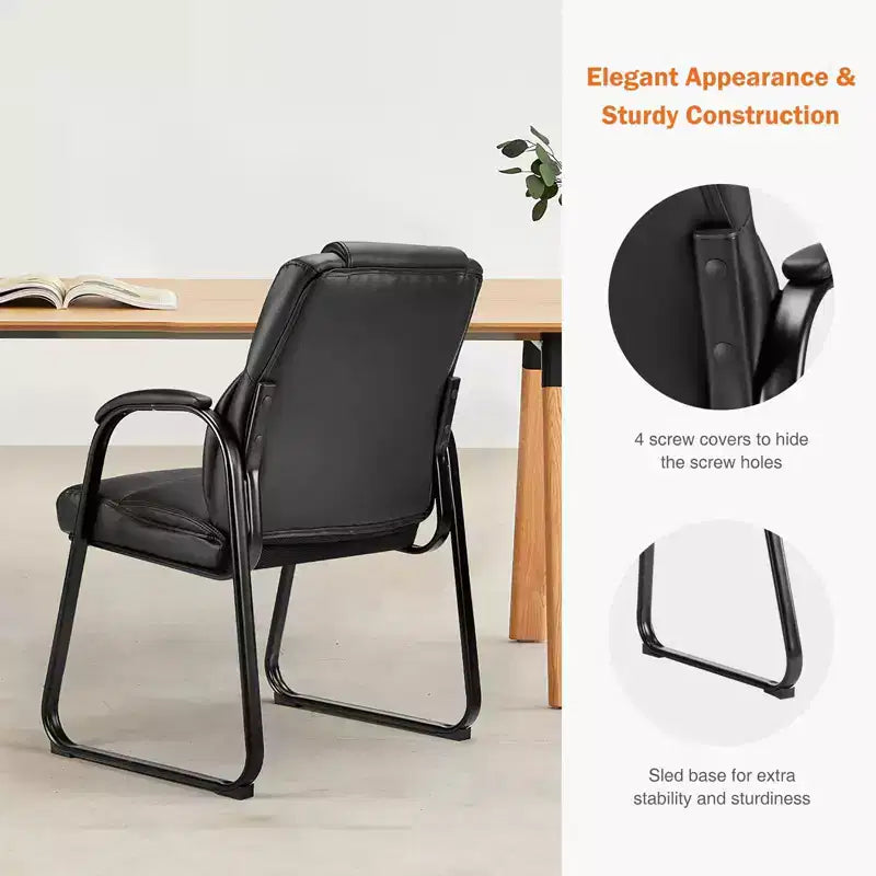 Chaise de salle d'attente grande et robuste en cuir PU Fauteuil de bureau visiteur avec accoudoirs rembourrés pour personnes âgées, zone de réception, salle de conférence