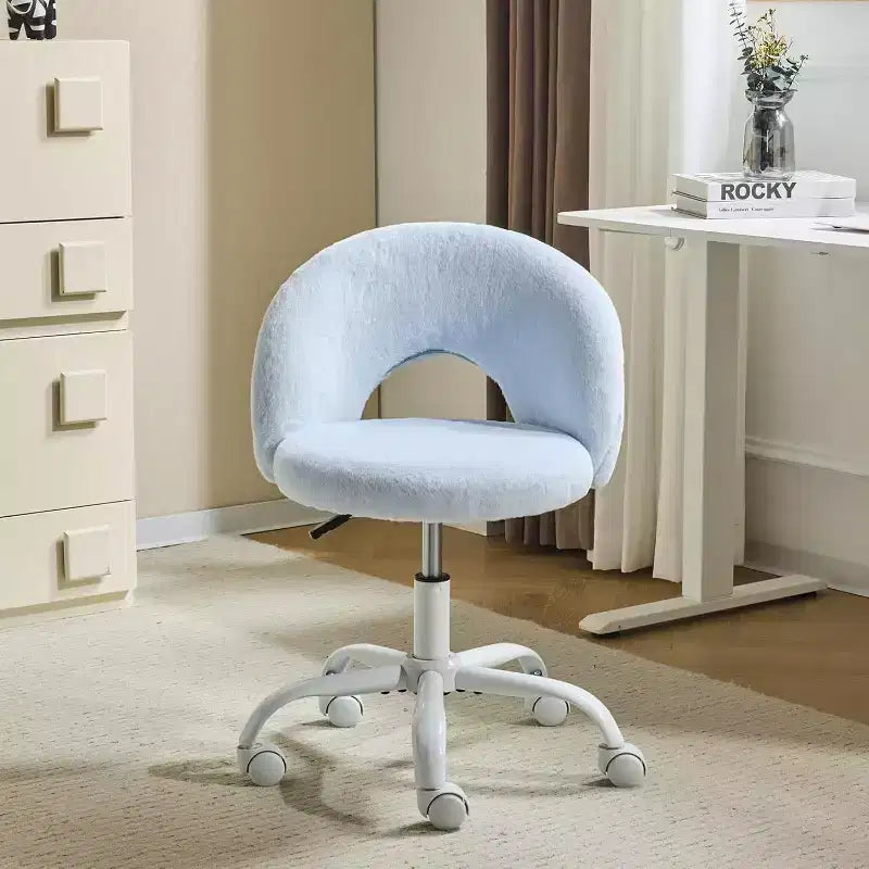 Mini fauteuil de bureau pivotant à 360° avec roulettes, chaise de bureau sans accoudoirs réglable en hauteur, mignonne, pour petits espaces, bleue