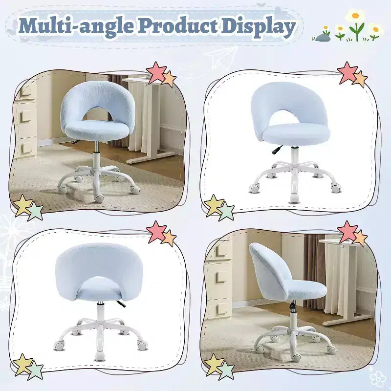 Mini fauteuil de bureau pivotant à 360° avec roulettes, chaise de bureau sans accoudoirs réglable en hauteur, mignonne, pour petits espaces, bleue