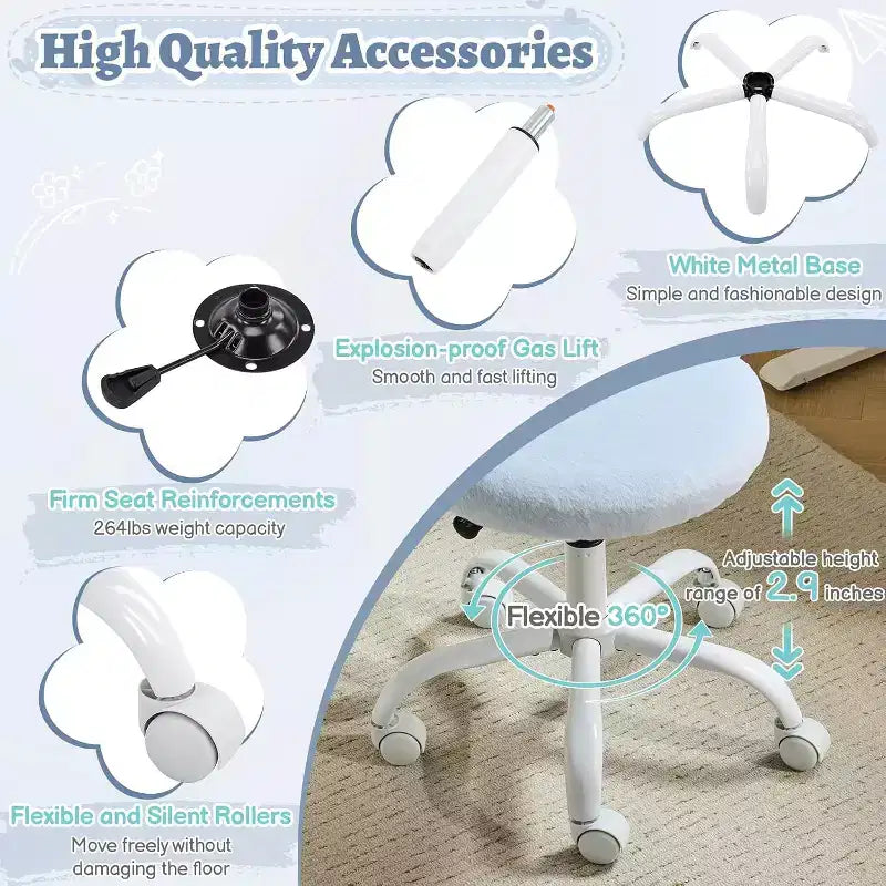 Mini fauteuil de bureau pivotant à 360° avec roulettes, chaise de bureau sans accoudoirs réglable en hauteur, mignonne, pour petits espaces, bleue