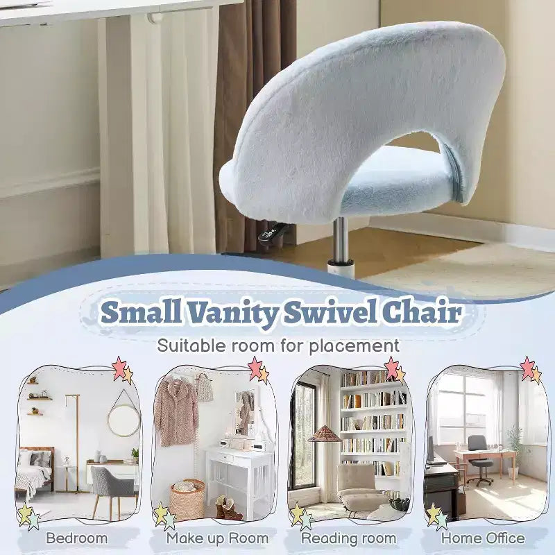 Mini fauteuil de bureau pivotant à 360° avec roulettes, chaise de bureau sans accoudoirs réglable en hauteur, mignonne, pour petits espaces, bleue