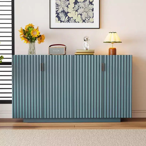 Whisen 4-Door Fluted Credenza with Adjustable Shelves