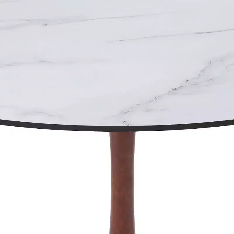 Table à manger ronde avec plateau en MDF et piètement en acier couleur cerisier, table d'appoint moderne pour cuisine, salle à manger et petits espaces