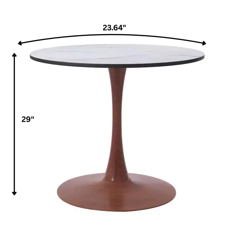 Table à manger ronde avec plateau en MDF et piètement en acier couleur cerisier, table d'appoint moderne pour cuisine, salle à manger et petits espaces